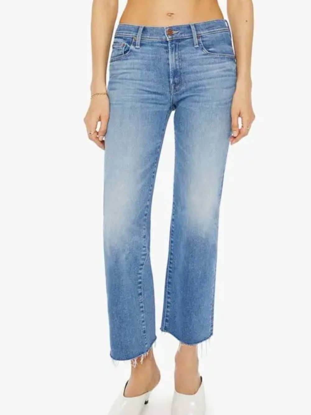 MOTHER The Mid Rise Rambler Zip Ankle Fray Jeans Enjoy The Ride Size 34